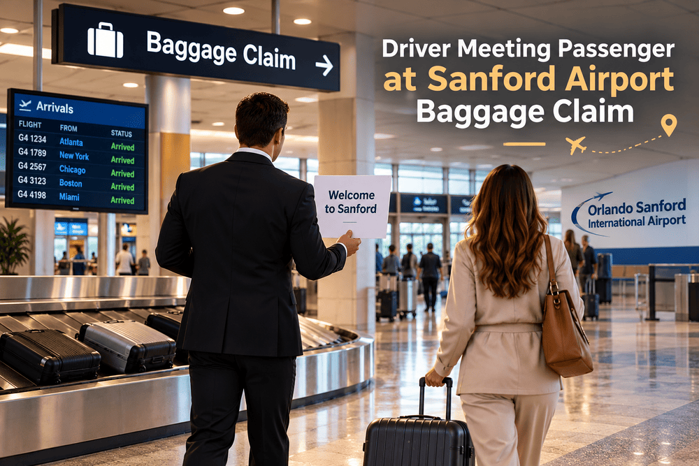 Driver meeting passenger at Sanford Airport baggage claim